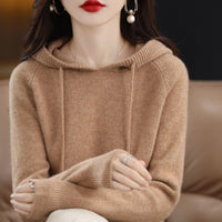 Loose Drawstring Casual Pullover Solid Color Outerwear Hooded Knitted Hoodie