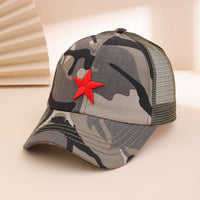 Embroidered Five-pointed Star Military Green Mesh Baseball Cap, Personalized And Casual Camouflage Canvas Baseball Cap, Fashionable And Versatile