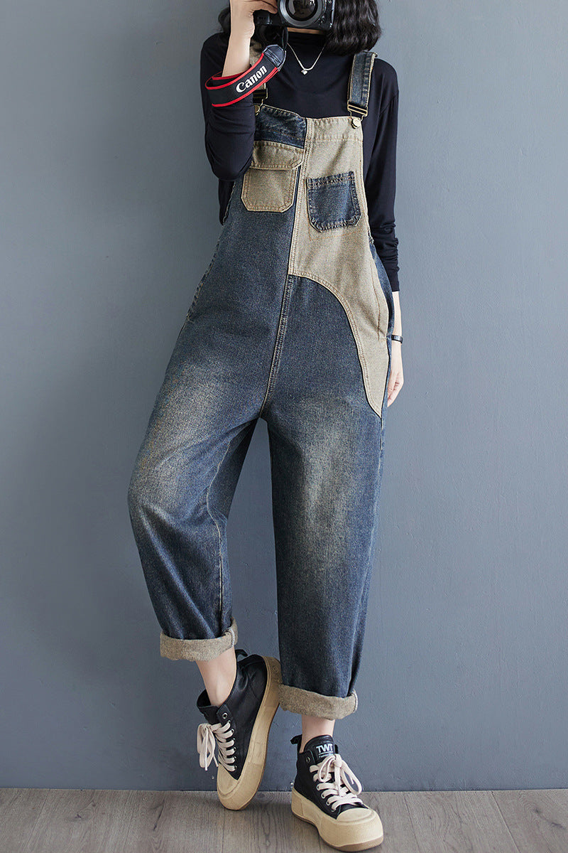 Autumn New Plus Size Loose Denim Suspender Pants