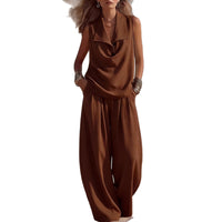 Solid-color Women's Flowing Collar Two-piece Set