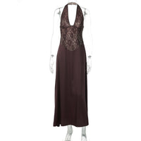 Womens Fashion Hollowed-Out Backless Lace Dress