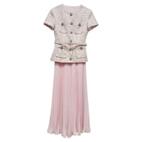 Womens Sequined Patchwork Chiffon Fake Two-Piece Long Dress