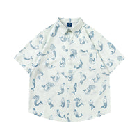 Mermaid Printed Short-sleeved Shirt Loose Men