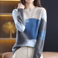 Fashion Round Neck Contrast Color Sweater Women's Autumn And Winter New Casual Loose
