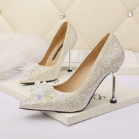 Fashion Pointed Shallow Mouth Rhinestone Sexy High Heels Look Thin
