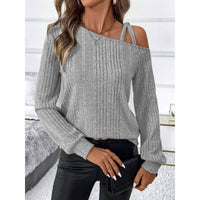Women's Sunken Stripe Square Collar Fashion Casual Long Sleeve Top