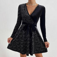 Fashionable And Elegant Long-sleeve V-neck Sequin Dress