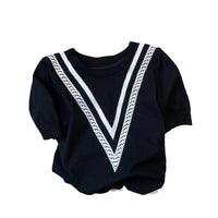 Striped T-shirt Contrast Color Jacquard Loose-fitting Sweater