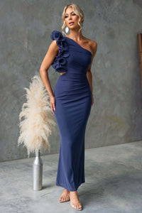 Fashionable Mesh Slim Fit Off Shoulder Mid Length Dress