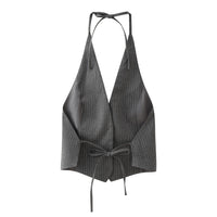 Women's V-neck Backless Pinstripe Vest