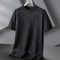Men's Plus-sized Casual Round Neck Jacquard Sweater With Short Sleeves
