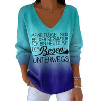 Womens Ribbed V-neck Three-quarter-sleeve Loose-fit T-shirt