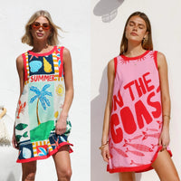 Womens Fitted Printed Colorblock Sleeveless Tank Dress