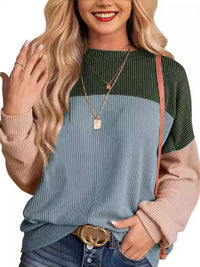 Striped Color Matching Long Sleeve Loose Sweatshirt