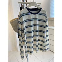 Retro Collar Striped Women's Loose Slimming Casual Long Sleeve