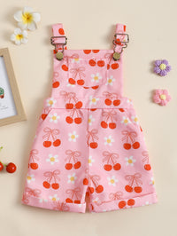 Baby Flower Cherry Print Suspender Pants