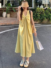 Sleeveless V-neck Loose-fitting Vacation Outfit Dress