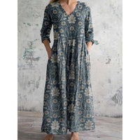 European And American-style Printed Casual Loose-fitting Long-sleeve Dress
