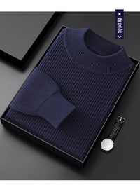 Men's Half Turtleneck Diamond Pattern Thickened Pullover Long Sleeve Base Layer Thermal Men's Clothing