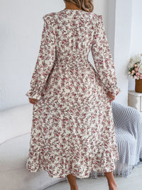 Women's Elegant Floral Print Cross V Neck Tie Waist Ruffle Maxi Dress
