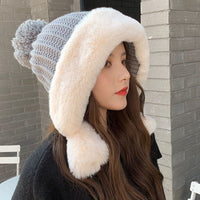 Rabbit Fur Knitted Hat Large Head Fleece Warm
