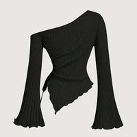 Design Sense Off-neck Long Sleeve Slim-fitting Simple Rope T-shirt