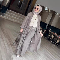 Womens Loose Long Cardigan And Casual Wide-Leg Pants Two-Piece Set