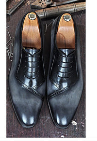 Men's Fashion Round Toe Lace Up Casual Gradient Color Leather Shoes