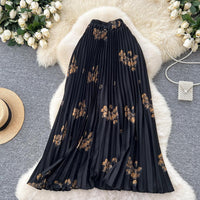 New Flowing A-line Skirt With Draped Pleats And A Delicate Floral Print