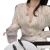 Women's French-style Mohair Hollow-out Thin Knitted Cardigan