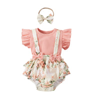 Girls' Fashion Simple Cotton Pit Strip Sling Printed Harness Skirt Set