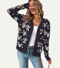 Womens Printed Drop-Shoulder Cardigan Sweater