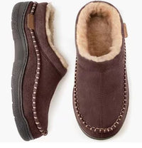 Mens Home Slippers With Non-Slip Warm Fleece-Lined Suede Upper