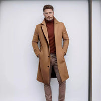 Men's Mid-Length Solid-Color Wool Coat For Autumn And Winter