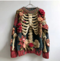 Creative Sweater Printed Patchwork Round Neck Raglan Long Sleeve