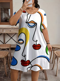 SpringSummer Fashion Womens Plus-Size Casual Simple All-Over Print Dress