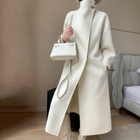 Wool Woolen Coat White Ladies Style Straight