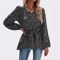 Women's V-neck Printed Belt-style T-shirt