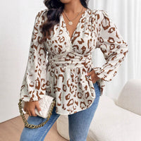 Leopard Print V-neck Long Sleeve Shirt