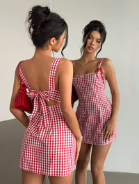 The New Y2K Fashionable Checkered Mini Halter Dress For Women In Spring And Summer Is Suitable For Young Girls' Concerts