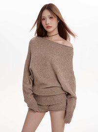 New Loose And Lazy Style Batwing Sleeve Top Off-neck Inner Sweater