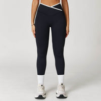 Nude Feel Skinny Yoga Pants Cross High Waist Contrast Color Women