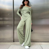 New Design Sense High Waist Off-neck Irregular Slim-fit Top Hot Girl Suit