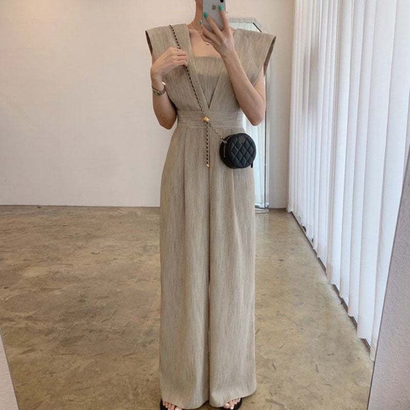 Women's Chiffon Retro Sleeveless Jumpsuit Wide Leg Pants