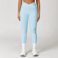 Nude Feel Skinny Yoga Pants Cross High Waist Contrast Color Women