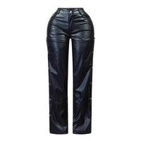 Fashion Sexy High Waist Slimming And Straight Hollow Leather Pants
