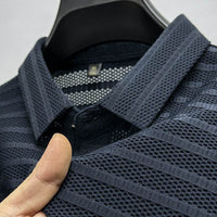 Hollow-out Ice Silk Mesh Breathable Short-sleeved Men's Lapel Polo Shirt