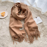 Cashmere Scarf Feel Solid Color Tassel Shawl Long Monochrome