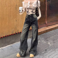 American-style Retro Washed Gradient Wide-leg All-matching Casual Straight-leg Mop Pants