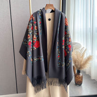 Red Gold Silk Embroidered Scarf For Women Winter All-matching Wool Extra Thick